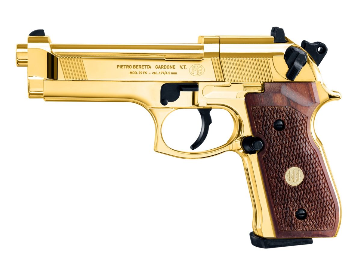 Pistolet Beretta 92FS doré 24 carats plaquettes bois